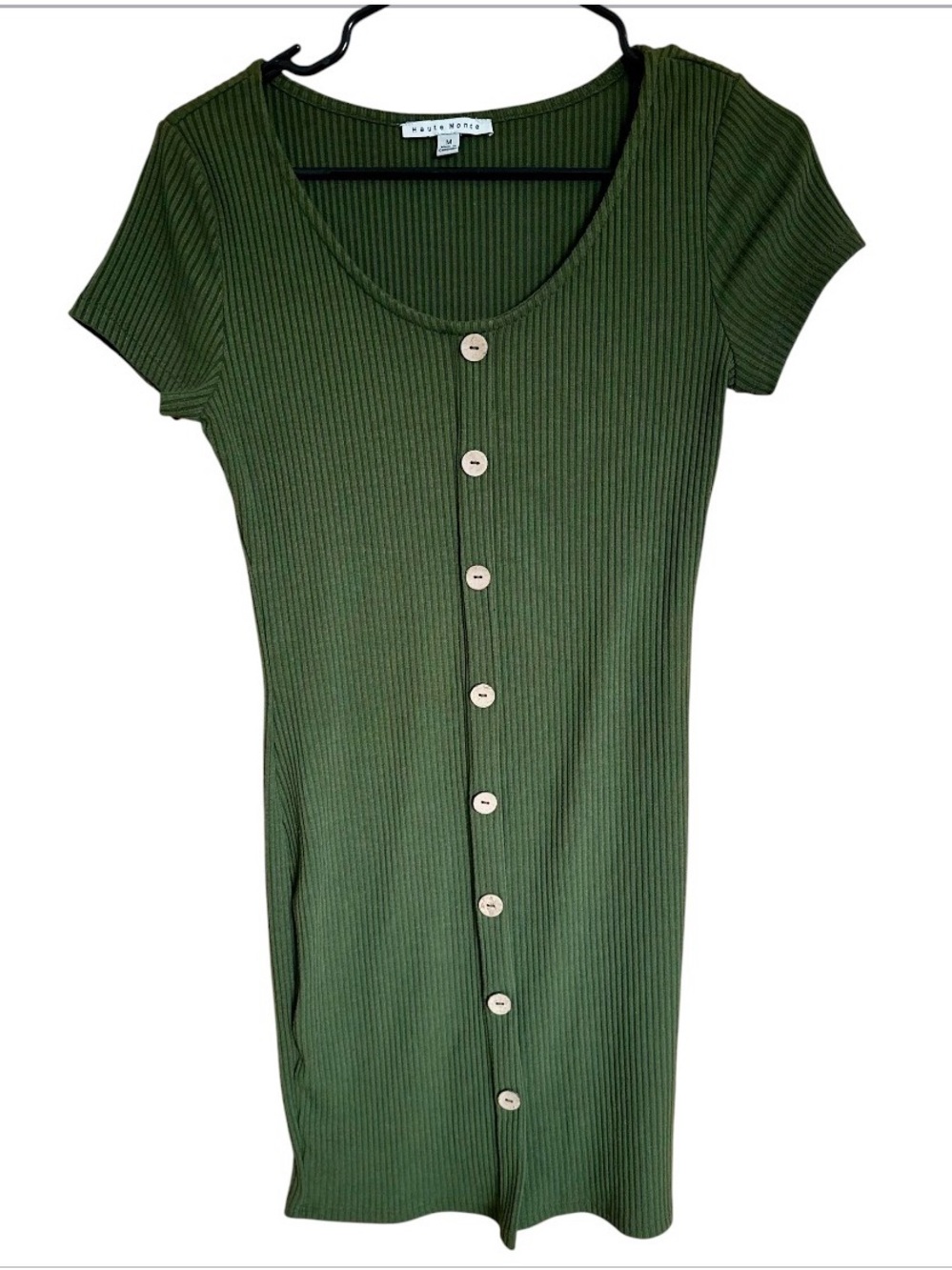 Haute Monde Olive Green Ribbed Button-Front Women’s Top